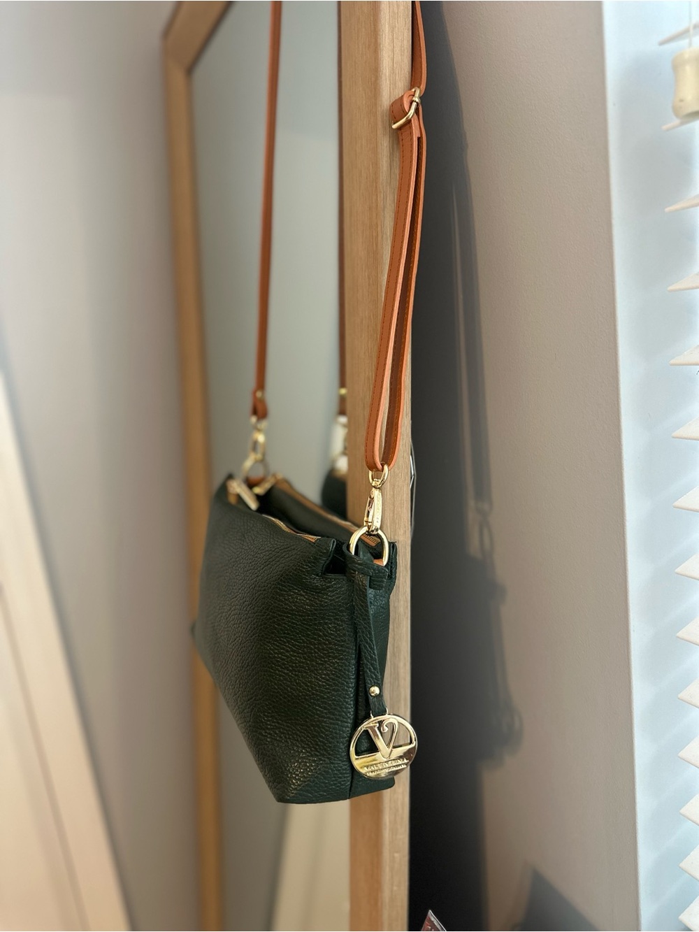 NWOT Authentic Genuine Leather Valentina Dark Green Leather Crossbody Bag